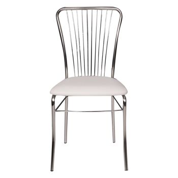 Chaise Dmora Castellod, Chaise moderne avec assise en éco-cuir, structure en métal chromé, Idéal pour salle à manger, cuisine ou salon, Cm 54x45h95, Blanc 3