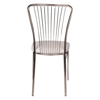 Chaise Dmora Castellod, Chaise moderne avec assise en éco-cuir, structure en métal chromé, Idéal pour salle à manger, cuisine ou salon, Cm 54x45h95, Blanc 4