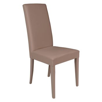 Dmora Coin Chair, Chaise moderne en bois avec revêtement en cuir écologique, Idéale pour la salle à manger, la cuisine ou le salon, Cm 46x54h98, Sable 1