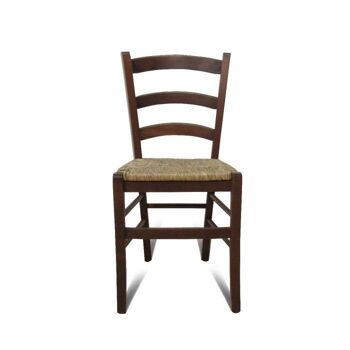 Chaise Dmora Cuenca, Ensemble de 2 chaises classiques en bois de couleur noyer, idéales pour la salle à manger, la cuisine ou le salon, cm 44x45h87, avec assise en paille 2