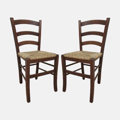 Dmora Sedia Cuenca, Set di 2 Sedie classiche in legno color Noce, Ideale per sala da pranzo, cucina o salotto, cm 44x45h87, con fondello in Paglia