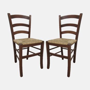 Chaise Dmora Cuenca, Ensemble de 2 chaises classiques en bois de couleur noyer, idéales pour la salle à manger, la cuisine ou le salon, cm 44x45h87, avec assise en paille 1