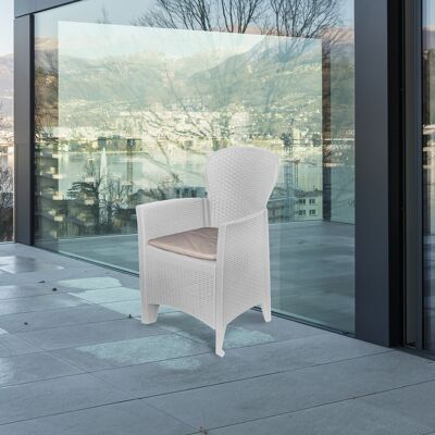 Dmora Sedia da esterno Como, Seduta da giardino, Poltrona outdoor effetto rattan, 100 % Made in Italy, Cm 60x58h89, Bianco