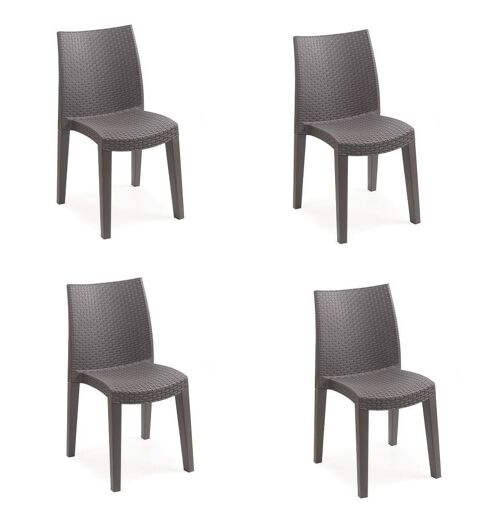 Dmora Sedia da esterno Ravenna, Seduta da giardino, Sedia per tavolo da pranzo, Poltrona outdoor effetto rattan, 100 % Made in Italy, Set da 4, Cm 48x55h86, Marrone