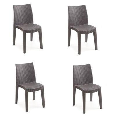 Dmora Sedia da esterno Ravenna, Seduta da giardino, Sedia per tavolo da pranzo, Poltrona outdoor effetto rattan, 100 % Made in Italy, Set da 4, Cm 48x55h86, Marrone