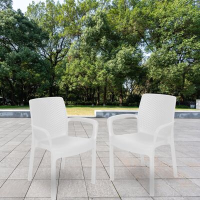 Dmora Sedia da esterno Torino, Seduta da giardino, Sedia per tavolo da pranzo, Poltrona outdoor effetto rattan, 100 % Made in Italy, Cm 54x60h82, Bianco