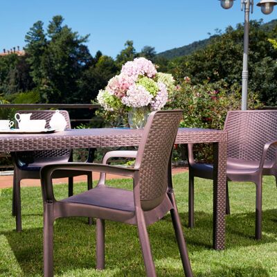 Dmora Sedia da esterno Torino, Seduta da giardino, Sedia per tavolo da pranzo, Poltrona outdoor effetto rattan, 100 % Made in Italy, Cm 54x60h82, Marrone