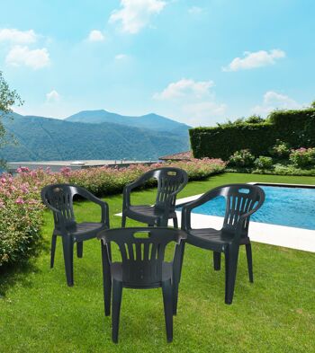 Dmora Velletri Chaise d'extérieur, siège de jardin, chaise pour table à manger, fauteuil d'extérieur, 100% Made in Italy, lot de 4, cm 56x55h78, vert 1
