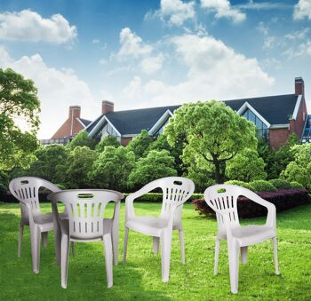 Dmora Velletri Chaise d'extérieur, siège de jardin, chaise pour table à manger, fauteuil d'extérieur, 100% Made in Italy, lot de 4, cm 56x55h78, blanc 1