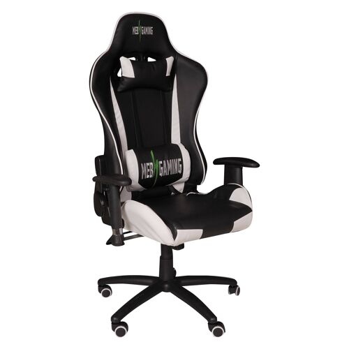 Dmora Sedia da Gaming ergonomica su ruote, Made in Italy, Poltrona da gamer elevabile, Gaming Chair da ufficio imbottita, cm 75x55xh125/133, colore Nero e Bianco