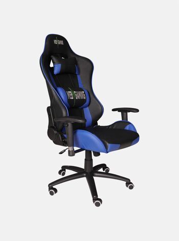 Chaise de jeu ergonomique Dmora sur roulettes, fabriquée en Italie, fauteuil gamer réglable, chaise de jeu de bureau rembourrée, cm 75x55xh125/133, couleur noir et bleu 1