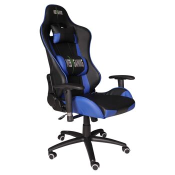 Chaise de jeu ergonomique Dmora sur roulettes, fabriquée en Italie, fauteuil gamer réglable, chaise de jeu de bureau rembourrée, cm 75x55xh125/133, couleur noir et bleu 3