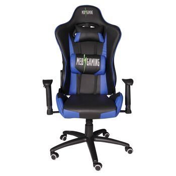 Chaise de jeu ergonomique Dmora sur roulettes, fabriquée en Italie, fauteuil gamer réglable, chaise de jeu de bureau rembourrée, cm 75x55xh125/133, couleur noir et bleu 4