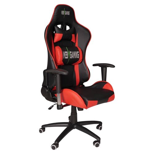 Dmora Sedia da Gaming ergonomica su ruote, Made in Italy, Poltrona da gamer elevabile, Gaming Chair da ufficio imbottita, cm 75x55xh125/133, colore Nero e Rosso