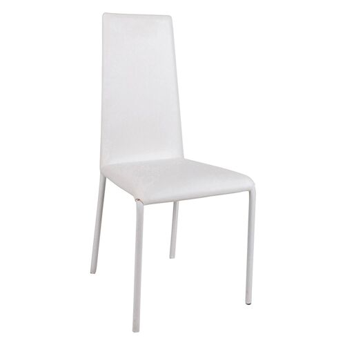 Dmora Sedia da soggiorno o cucina, stile moderno, seduta in ecopelle e struttura in acciaio, cm 48x43h98, colore Bianco