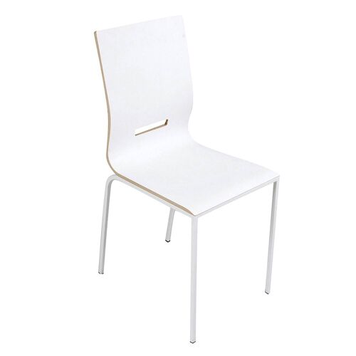 Dmora Sedia da soggiorno o cucina, stile moderno, struttuta in metallo e seduta in legno, cm 40x50h88, colore Bianco