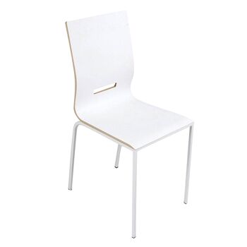 Chaise Dmora pour salon ou cuisine, style moderne, structure en métal et assise en bois, cm 40x50h88, couleur Blanc 1