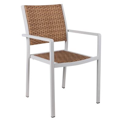 Dmora Sedia impilabile in alluminio e polirattan, colore bianco e paglia, cm 54 x 54 x h88