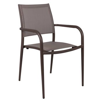 Dmora Chaise empilable en aluminium et textilène, couleur marron, cm 56 x 62 x h85 1