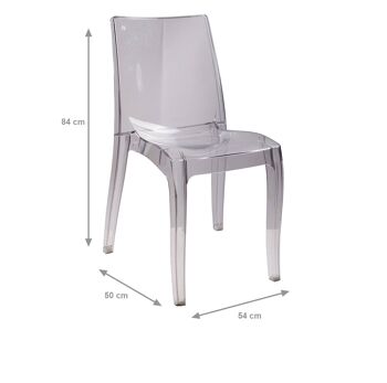 Dmora Chaise empilable moderne en métal et polypropylène, pour salle à manger, cuisine ou salon, cm 54x50h84, assise h cm 44, couleur transparente 3