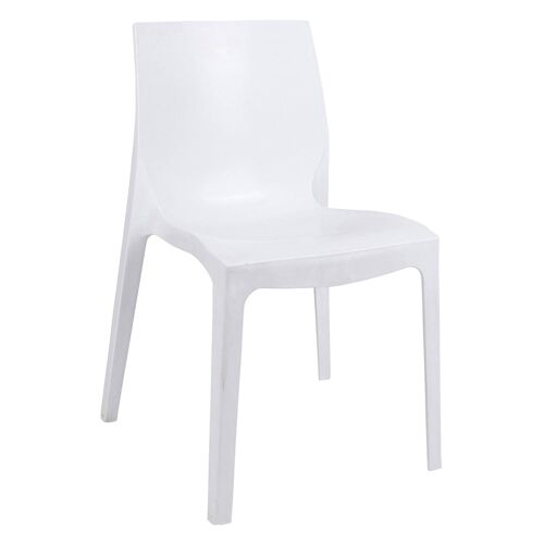 Dmora Sedia impilabile moderna in metallo e polipropilene, per sala da pranzo, cucina o salotto, cm 54x52h81, Seduta h cm 43, colore Bianco