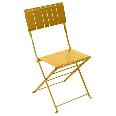 Dmora Sedia in acciaio da giardino, colore giallo, cm 44 x 49 x h87