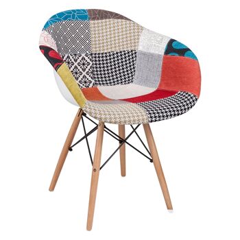 Chaise de style Dmora Scandi avec structure et accoudoirs en bois, pour salle à manger, cuisine ou salon, 55x61h78 cm, Multicolore 1