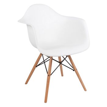 Chaise de style Dmora Scandi avec structure et accoudoirs en bois, pour salle à manger, cuisine ou salon, 61x63h85 cm, couleur Blanc 1