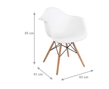 Chaise de style Dmora Scandi avec structure et accoudoirs en bois, pour salle à manger, cuisine ou salon, 61x63h85 cm, couleur Blanc 2