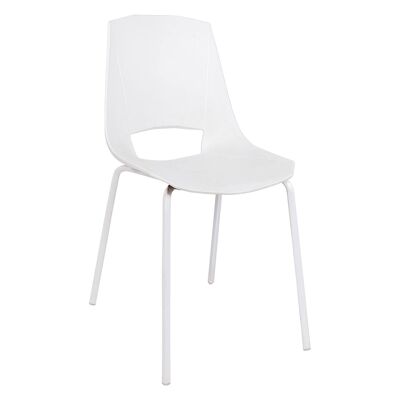 Dmora Sedia moderna in metallo e polipropilene, per sala da pranzo, cucina o salotto, cm 56x43h85, colore Bianco