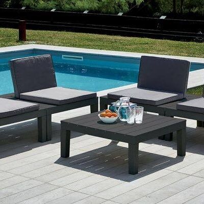 Dmora Set da giardino outdoor con cuscini, Salottino da esterno con 4 poltrone e 1 tavolino, 100% Made in Italy, cm 156x78h70Antracite