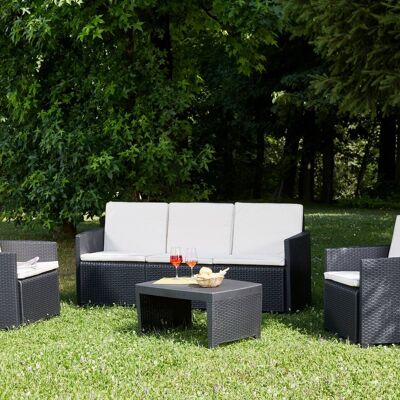 Dmora Set da giardino outdoor, Salottino da esterno con 2 poltrone, 1 divano e 1 tavolino, con cuscini, 100% Made in Italy, cm 184x67h77, Antracite