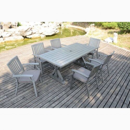 Dmora Set da pranzo in legno Made in Italy con tavolo e 6 sedie con cuscini, colore grigio