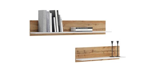 Dmora Set di 2 mensole da soggiorno, Scaffale a muro, Ripiano moderno, cm 100x15h18, colore Acero e Bianco