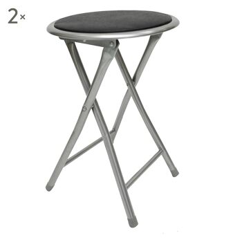 Dmora Set de 2 tabourets pour salon ou cuisine, style moderne, assise en éco-cuir et structure en métal, cm 30x30h46, couleur Noir 1