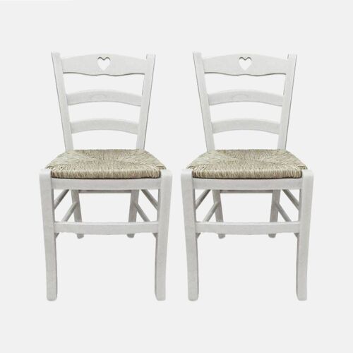 Dmora Set di 2 Sedie classiche con seduta in paglia, per sala da pranzo, cucina o salotto, cm 44x44h88, Seduta h cm 48, colore Bianco