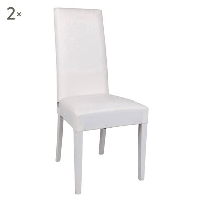 Dmora Set di 2 Sedie da soggiorno o cucina, stile classico, seduta in ecopelle e struttura in legno, cm 55x46h99, colore Bianco