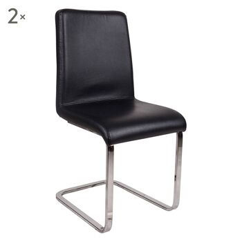 Dmora Ensemble de 2 chaises de salon ou de cuisine, style moderne, assise en éco-cuir et structure en acier, cm 44x53h93, couleur Noir 1