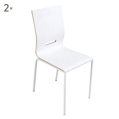 Dmora Set di 2 Sedie da soggiorno o cucina, stile moderno, struttuta in metallo e seduta in legno, cm 40x50h88, colore Bianco