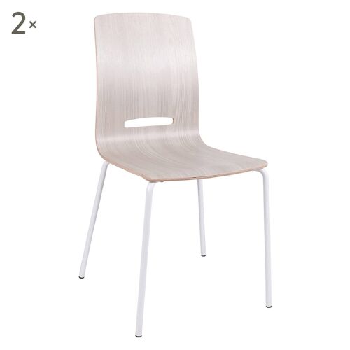 Dmora Set di 2 Sedie da soggiorno o cucina, stile moderno, struttuta in metallo e seduta in legno, cm 45x51h88, colore Bianco