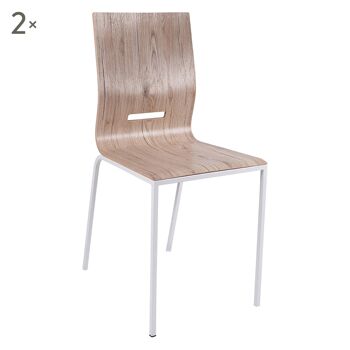 Dmora Lot de 2 chaises de salon ou de cuisine, style moderne, structure en métal et assise en bois, cm 50x40h88, couleur chêne 1