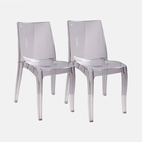 Dmora Set di 2 Sedie impilabili moderne in metallo e polipropilene, per sala da pranzo, cucina o salotto, cm 54x50h84, Seduta h cm 44, colore Trasparente