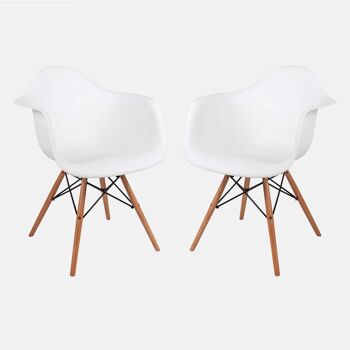 Dmora Ensemble de 2 chaises de style scandi avec structure et accoudoirs en bois, pour salle à manger, cuisine ou salon, 61x63h85 cm, couleur Blanc 1