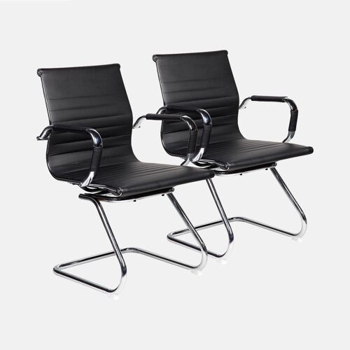 Dmora Set di 2 Sedie moderne da ufficio in ecopelle, Set di 2 Sedie per sala conferenze, cm 54x61h89, Seduta h cm 46, colore Nero