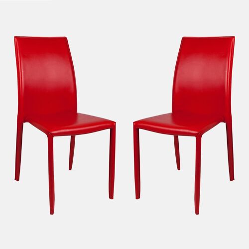 Dmora Set di 2 Sedie moderne in ecopelle, per sala da pranzo, cucina o salotto, cm 53x42h90, colore Rosso