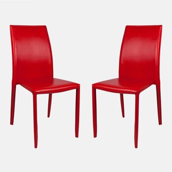Dmora Lot de 2 chaises modernes en éco-cuir, pour salle à manger, cuisine ou salon, cm 53x42h90, couleur Rouge 1