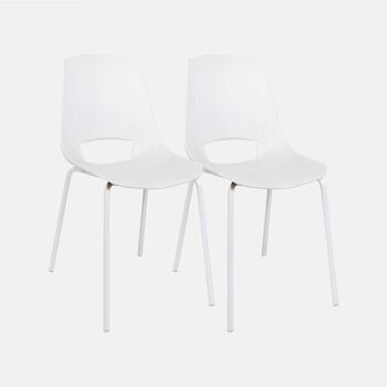 Dmora Lot de 2 chaises modernes en métal et polypropylène, pour salle à manger, cuisine ou salon, 56x43h85 cm, couleur Blanc 1