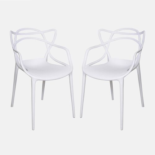 Dmora Set di 2 Sedie moderne in polipropilene, per sala da pranzo, cucina o salotto, cm 57x60h87, Seduta h cm 47, colore Bianco