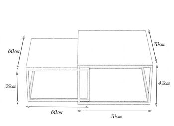 Dmora Ensemble de 2 tables basses, Table basse avec pieds en métal, Table de salon de style industriel, 42x70h42 cm, Couleur Gris clair 3