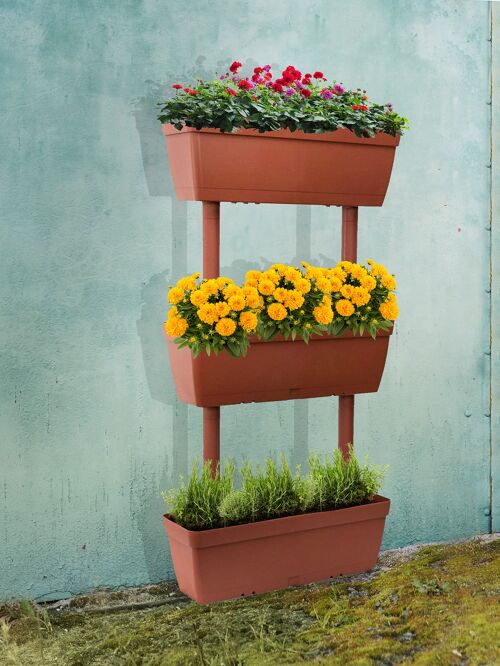 Dmora Set di 3 vasi per orto casalingo,Set di 3 vasi porta fiori per interno o esterno, 100% Made in Italy, cm 49x22h16, colore Marrone